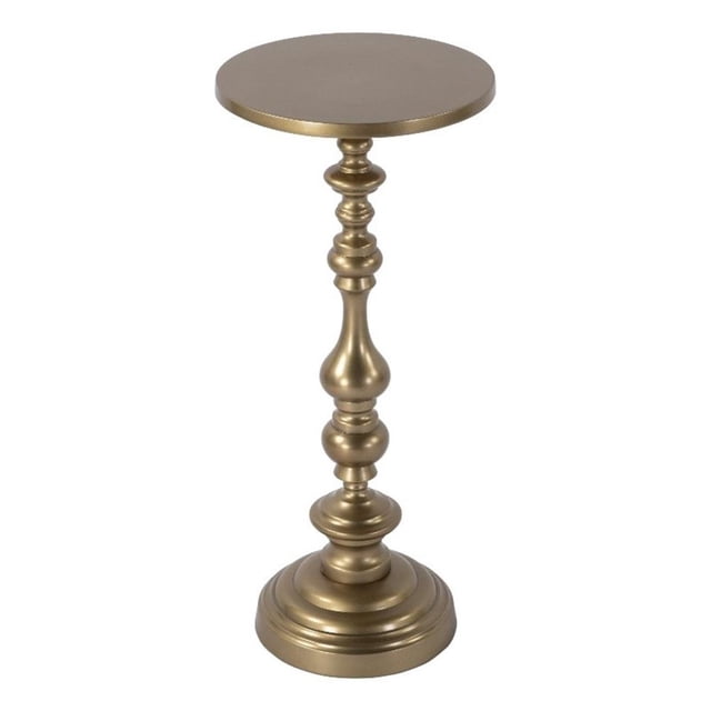 Beaumont Lane Transitional 10"W Round Metal Pedestal End Table in Gold