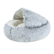 Meitianfacai Donut Pet Beds for Small Cats and Dogs, Hooded Dog Bed for Crate, Round Cat Bed for Indoor Cats, Warm Comfortable, Removable Washable,Anti-Slip Fluffy Kennel Dog Bed for Sleep and Play