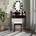 thumbnail image 3 of Giantex Vanity Table Set, Makeup Dressing Table w/Cushioned Stool & Lighted Mirror, Brown, 3 of 9