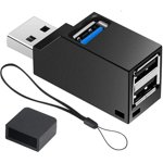USB Hub,3 Port High Speed Splitter Plug and Play Bus Powered for MacBook, Mac Pro/Mini, iMac, Surface Pro, XPS, Notebook PC, USB Flash Drives, Mobile HDD, USB Radiator, Scanner, Mobile Phone (Black)