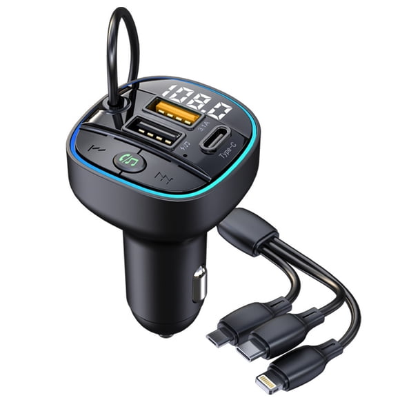 JaJaBor FM Transmitter 3 In 1 Charging Cable 40W 2 USB Type C 3.1A Fast Charging Charger MP3 Player Bluetooth Car Kit Handsfree