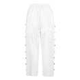 thumbnail image 5 of Women Work Pants Casual Elastic Waist Solid Color Loose Side Button Decoration Versatile Capris White S, 5 of 5