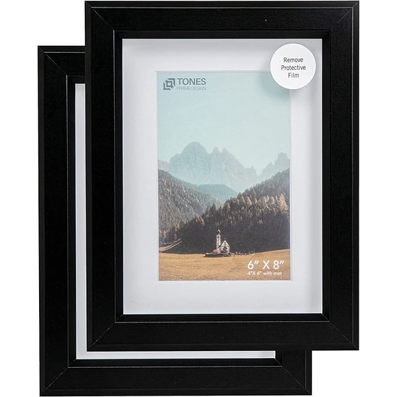 AmPm 16x20 Photo Picture Frame, Black Wood Frame, 2-Pack, with 12x16 Mat and Plexiglass (Black, 16 x 20 (Set of 2))