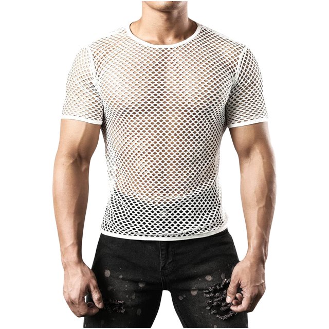 QIPOPIQ Men's T-Shirt Mesh Fishnet Sleeveless Undershirt Hollow Out Top Clearance