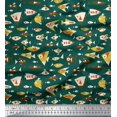 thumbnail image 1 of Soimoi Green Poly Georgette Fabric Fish Ocean Print Sewing Fabric Yard 52 Inch Wide, 1 of 2