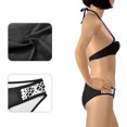 thumbnail image 3 of Fashion Women's Lace Splicing Halter Padding Tank Bikini Set, Black, 3 of 5
