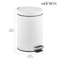 thumbnail image 3 of mDesign Extra Small Modern 3-Liter/.7 Gallon Round Metal Lidded Step Trash Can Compact Garbage Bin with Removable Liner Bucket and Handle for Bathroom Kitchen Craft Room Office Garage - White, 3 of 5