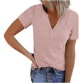 thumbnail image 1 of Jsaierl Ribbed Knit Tank Tops for Women Solid Color Notched V Neck Short Sleeve Shirts Daily Going Out Basic Tees Tops, 1 of 5