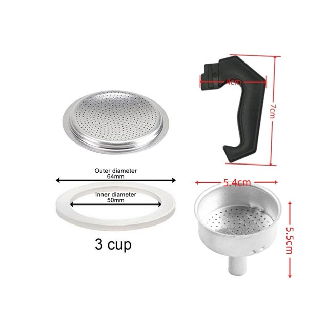 Espresso Coffee Moka Pot Replacement Parts Handle,Gasket Seal,Funnel,Filter