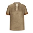 thumbnail image 3 of Birdeem T-Shirt Vintage à Lacets Manches Courtes Col Rabattu Patchwork pour Hommes, 3 of 10