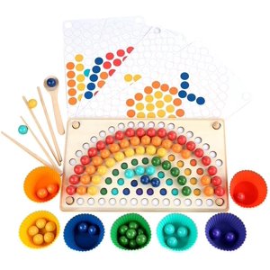 Wooden Clip Beads Game, Wooden Go Games Set Dots Shuttle Beads Board Games, Rainbow Ball Matching Toy Elimination Game Early Education Toys Puzzle Board Game for Kids