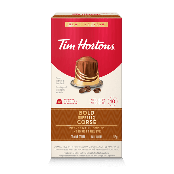 Capsules d’espresso corsé Tim Hortons à la saveur intense et riche, compatibles avec les machines Nespresso Original, 10 capsules