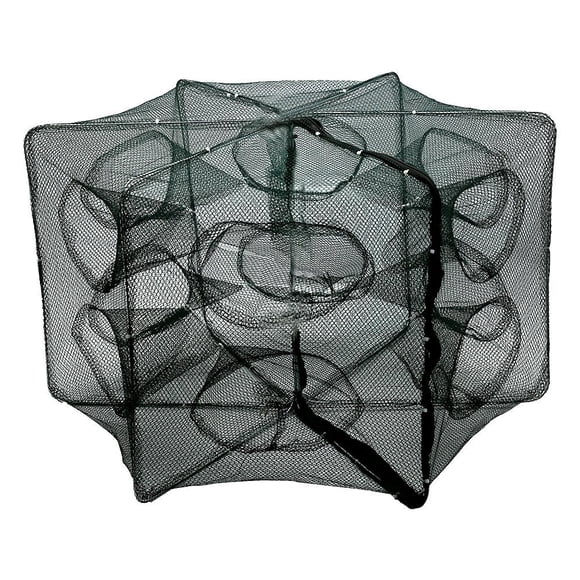 Qiilu Filet de Pêche à 6/12 Trous, Filet de Pêche, Cage pour Crevettes, Nylon Pliable, Filet pour Crabe, Moulé, Cage pour Crabe Minnow Crawdad