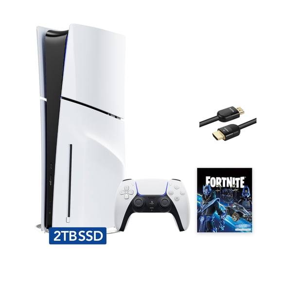 PlayStation 5 Slim Disc Edition – 2TB SSD Console, Fortnite Cobalt Star Bundle, Mytrix 8K HDMI Cable, White, 2023 Upgrade