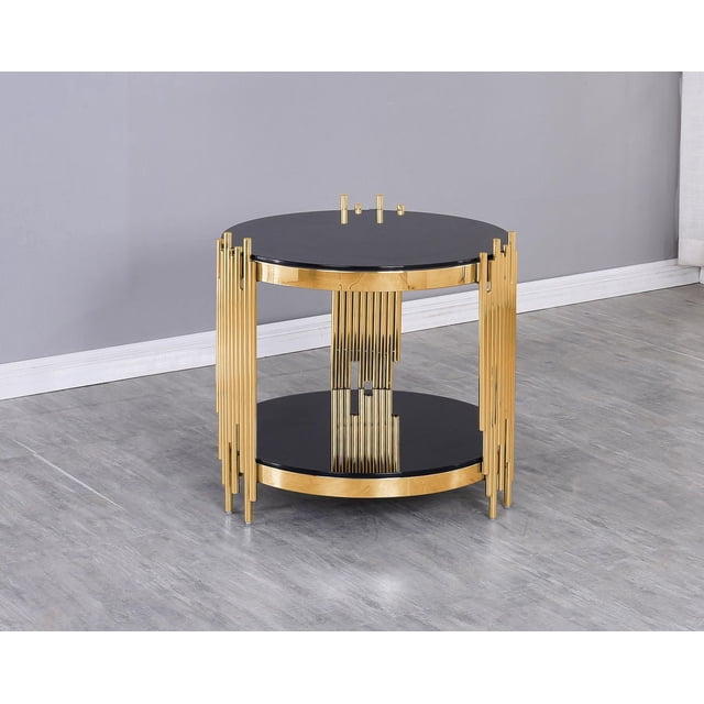 K-Living Venus End Table with Black Glass Top & Gold Polished Stainless Steel Base
