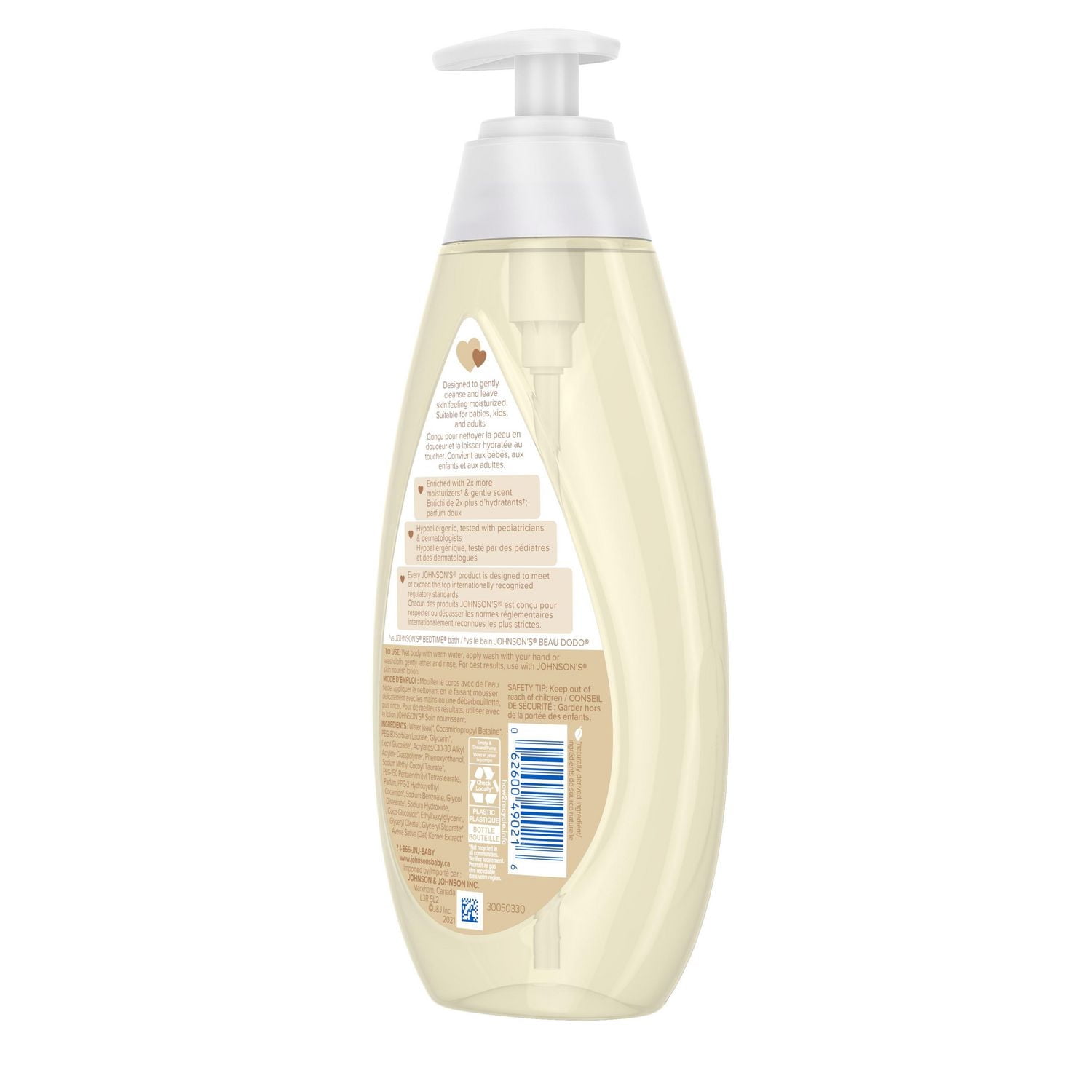 Nettoyant hydratant Johnson's Soin nourrissant Vanille et avoine - Soins de la peau pour bébés - Peau sensible - Parfum de vanille - 600 ml