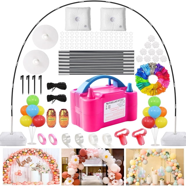 JerDorgo Balloon Arch Kit with Pump and Birthday Banner, Adjustable Width 10 Feet, Balloon Arch Frame with Base for Wedding Anniversary Party Decoration