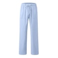 thumbnail image 3 of QATAINLAV Men Big and Tall Linen Pants with Pockets Summer Casual Drawstring Beach Pants Lightweight Elastic Waist Yoga Pants Solid Color Straight Leg Trousers Lightning Sale Light Blue 4XL, 3 of 6
