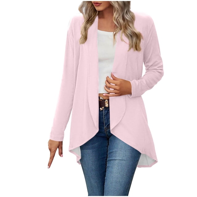 tarylea Hauts pour Femmes Tendance Col Rabattu Ourlet Irrégulier Cardigan Manches Longues Tunique Uni Décontractée Ample Hauts d'Automne