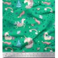thumbnail image 1 of Soimoi Green Poly Georgette Fabric Unicorn & Rainbow Nature Print Sewing Fabric Yard 42 Inch Wide, 1 of 5