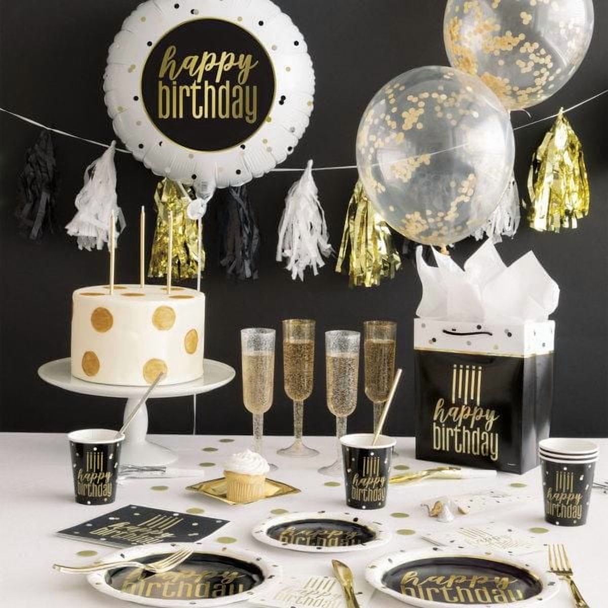 Gold, Black and White Tissue Tassel Garland, 9 ft