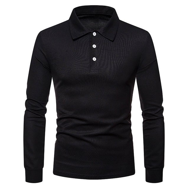 RXIRUCGD Men's Long Sleeved Solid Color Button Up Collar Top, Black, Size: S