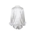 thumbnail image 4 of Fortune 2pcs Women Satin Pajamas Set Long Sleeve Button Down Shirts Shorts Loungewear, 4 of 6