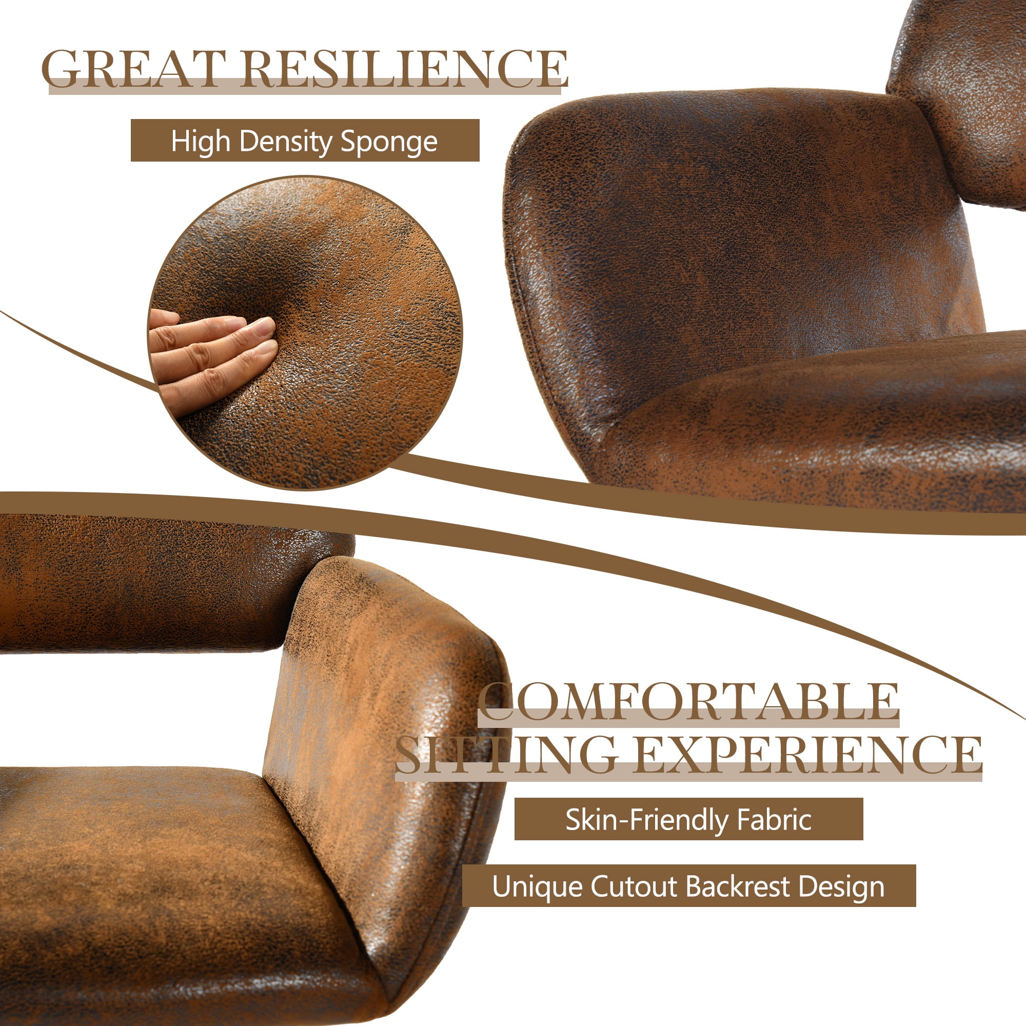 Homy Casa Compact Home Office Chair, Brown Faux Suede Desk Chair with 360° Swivel, Adjustable Height and Rolling Base