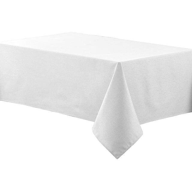 Nappe Rectangulaire en polyester 130x220cm Aspect Lin, Imperméable, Blanche, Conçue pour la Résistance aux Plis et aux Taches. Fabriquée à Partir de 100 % polyester, Convient à une Utilisation Intérieure Ou Extérieure, et Lavable à la machine. Idéale pour Protéger les tables à Manger Tout en Ajoutant une Touche Propre et Élégante.
