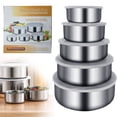 thumbnail image 2 of Stainless Steel Food Storage Container Set, 5 Pieces, Round, with Lid, A, Five Food Storage Containers, 2 of 9