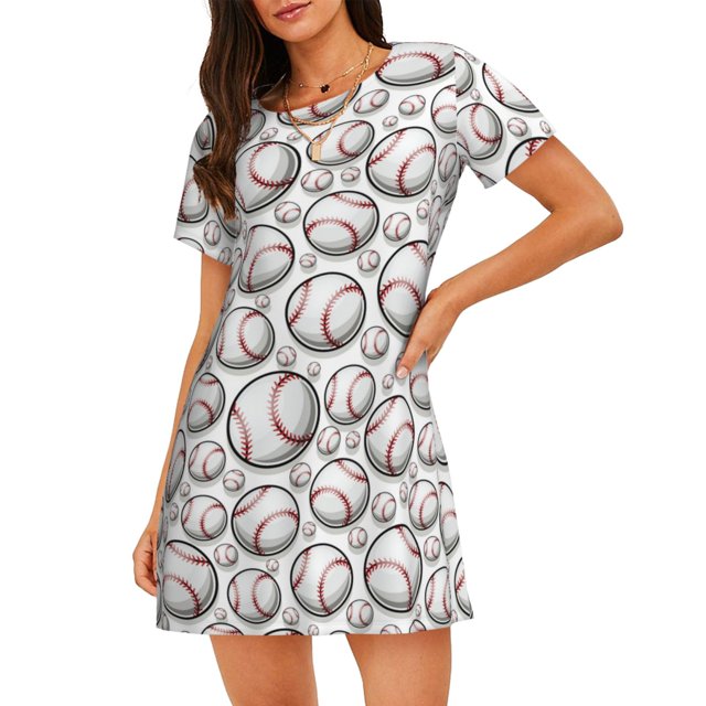 Kdxio Mignon Imprimé Baseball Chemise de Nuit pour Femmes Vêtements de Nuit Manches Courtes Chemise de Nuit Décontractée Imprimé Robe de Nuit Ample Confortable Pyjama