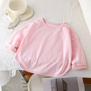 AherBiu T-Shirts à Manches Longues en Coton pour Enfants pour Filles Garçons Col Ras du Cou Couleur Unie Chandail Automne Hiver Décontracté Tendance T-Shirt