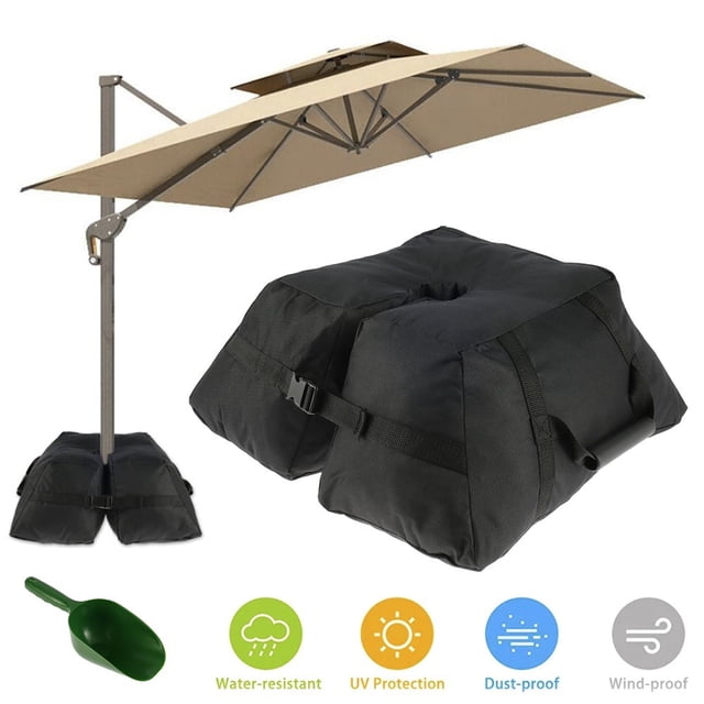 AMERTEER Base de Parasol de Patio Sac de Poids Détachable Base de Parasol Ronde Sacs de Sable Polyester Résistant aux Déchirures Mât de Drapeau Sac de Sable Fixe avec Poignées Support de Parasol Base pour Extérieur Plage Jardin