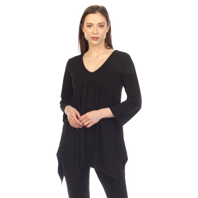 White Mark Tunique à Manches 3/4 pour Femmes, Taille Empire, Col en V