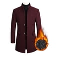 thumbnail image 1 of UKAP Men Pea Coat Solid Color Trench Coats Lapel Jacket Mid Length Work Outwear Wine Red (thickened) S, 1 of 2