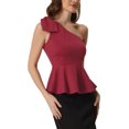 thumbnail image 4 of INSPIRE CHIC Women's One Shoulder Bow Ruffled Elegant Peplum Top S Burgundy, 4 of 6