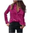 thumbnail image 1 of Plebaso Women's Velvet Long Sleeve Button down Shirts Fall Winter Tops Womens Dressy Blouses with Pockets, 1 of 5