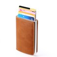 thumbnail image 3 of yeacher Men's RFID-Blocking Aluminum Cardholder Wallet with Auto-Eject Function, Brown Leather Credit Card Case for Business and Travel, 3 of 6