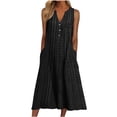 thumbnail image 2 of SMihono Robe Maxi Bohème d'Été pour Femmes Grande Taille Mode pour Femmes Décontractée Sans Manches à Col en V à Boutons à Rayures Imprimées avec Poche Robe Maxi Robe de Plage Évasée, 2 of 5