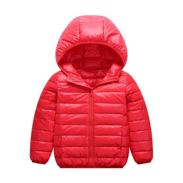 LUXUR Boy Hooded Neck Puffer Coat Lightweight Winter Down Jackets Red 140cm