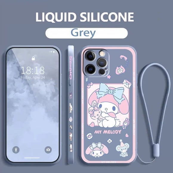 My Melody Cinnamoroll Sanrio Liquid Left Rope For Apple iPhone 15 14 13 12 11 XS XR X 8 7 SE Pro Ultra Max Plus Mini Phone Case