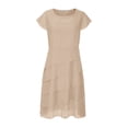 thumbnail image 4 of LSLJS Women Mode Été Couleur Unie Patchwork Chiffon Manches Courtes Col Rond Dress, Robe d'Été Plage Dresses, 4 of 6
