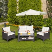 Costway 4PCS Patio Rattan Furniture Set Cushioned Sofa Storage Table Off White
