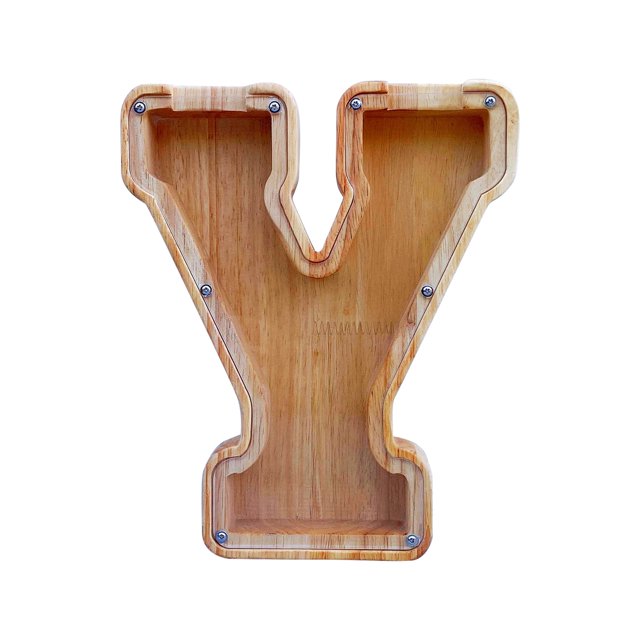 Wooden English Letter Savings Can with Transparent Glass Front for Coin Storage