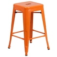 thumbnail image 1 of 24'' High Backless Orange Metal Indoor-Outdoor Counter Height Stool with Square Seat, 1 of 9