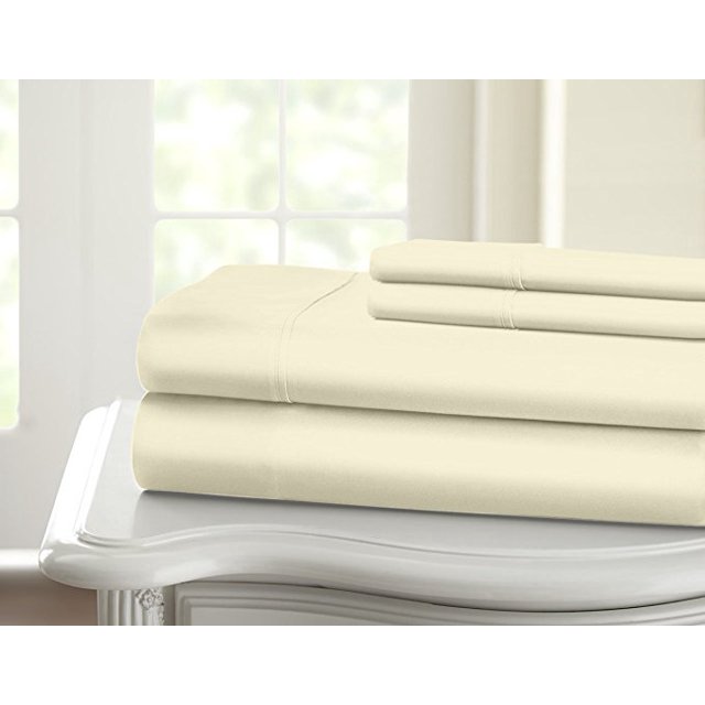 1200 Thread Count 100% Cotton Solid Sheet Set (California King, Ivory)