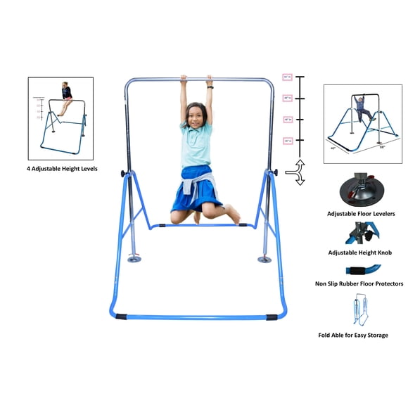 Kids Jungle Gym Monkey Bars Gymnastics Horizontal Kip Bar Athletic Bar Climber Adjustable Height Blue