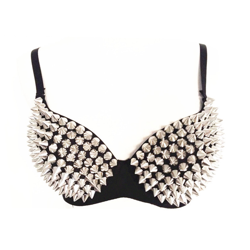 CAROOTU Soutien-gorge Steampunk Femme avec Clous Rivet Club Rave Sport Bra