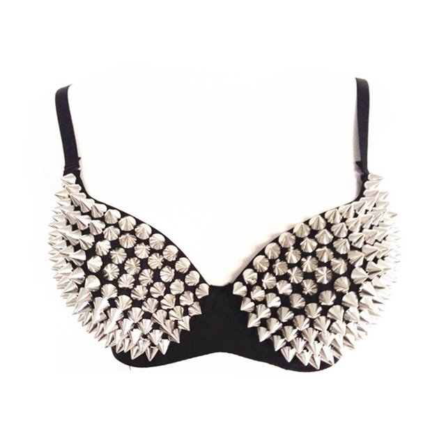CAROOTU Soutien-Gorge Steampunk pour Femmes avec Clous à Pointes Rivet Fête Boîte de Nuit Rave Soutien-Gorge de Sport