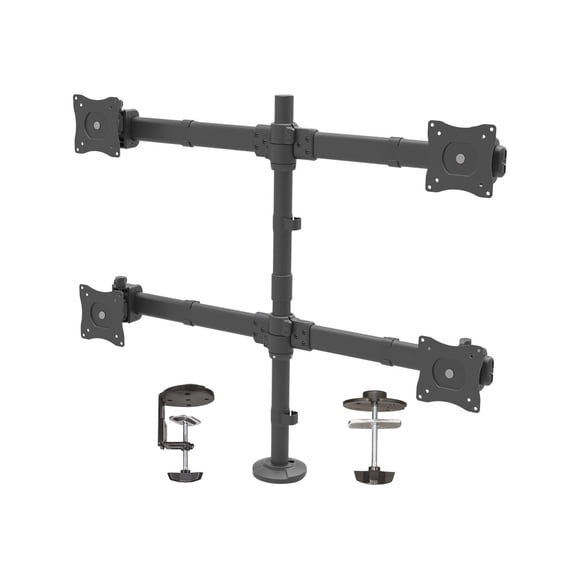 StarTech.com Desk Mount Quad Monitor Arm, Ergonomic VESA 4 Monitor Mount 2x2 up to 27", Articulating & Height Adjustable Pole Mount, Tilt/Swivel/Rotate LCD/LED Screen, Clamp/Grommet - Heavy-duty VESA Mount (ARMQUAD) - Mounting kit - adjustable arm - for 4 monitors - heavy duty steel - screen size: 13"-27" - desk-mountable